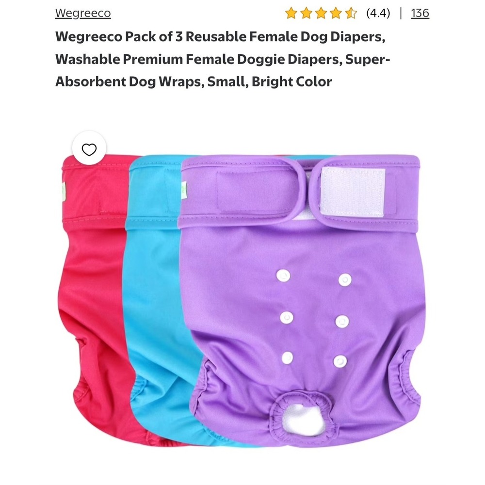 Wegreeco 3 Pack of Washable 
 Female Dog Diapers Small